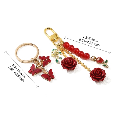 2 Styles Butterfly & Rose Synthetic Coral & Alloy Acrylic/Enamel Pendant Decorations KEYC-YW00182-01-1