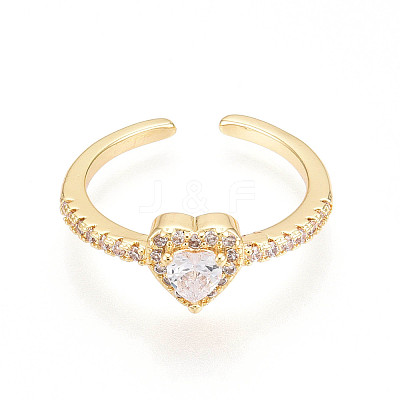 Brass Micro Pave Clear Cubic Zirconia Cuff Rings for Women KK-T074-13G-1