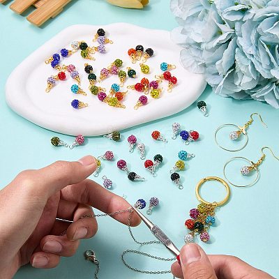 24Pcs 12 Colors Handmade Polymer Clay Rhinestone Pendants PALLOY-SW0026-02-1