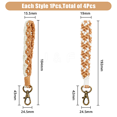 4Pcs 4 Style Cotton Linen Handmade Braided Wrist Lanyard Pendant Decorations KEYC-FH0001-35-1