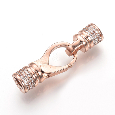 Brass Micro Pave Cubic Zirconia Push Gate Clasps ZIRC-S058-23RG-1
