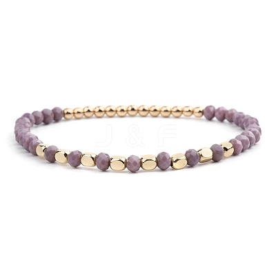 Narual Amethyst & Synthetic Non-magnetic Hematite Beads Stretch Bracelets for Women KP6261-6-1