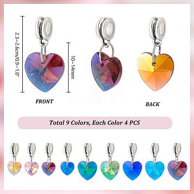 36Pcs 9 Colors Faceted Glass European Dangle Charms PALLOY-PH01654-1