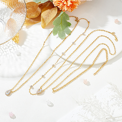 1Pc Clear Cubic Zirconia Teardrop Backdrop Necklace Body Chain NJEW-FG0001-02G-1