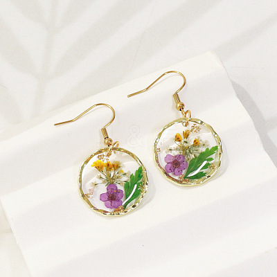 Alloy Epoxy Dried Flower Dangle Earrings FS-WGABF6D-11-1