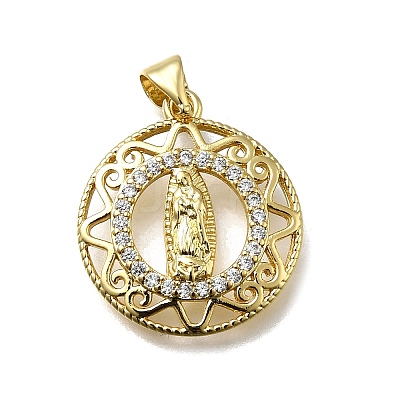 Brass Micro Pave Cubic Zirconia Pendants KK-C090-35G-06-1