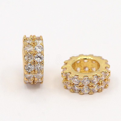 Brass Micro Pave Cubic Zirconia Beads Flat Round Spacer LS-ZIRC-D026-07G-1