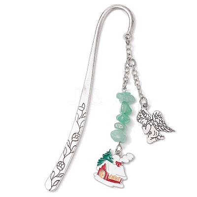 5Pcs 5 Styles Christmas House & Angel Alloy Pendant Bookmarks AJEW-JK00341-1
