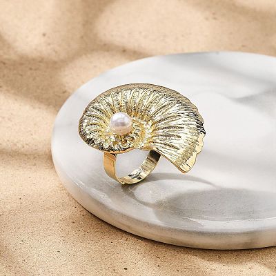 Conch Alloy Adjustable Rings for Women RJEW-B108-03KCG-1