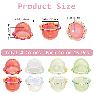 60Pcs 4 Colors UV Plating Acrylic Bead Caps PACR-PA0001-12B-1