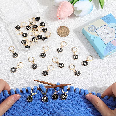 Letter A~Z Alloy Enamel Charms Pendant Locking Stitch Markers HJEW-SC00079-1