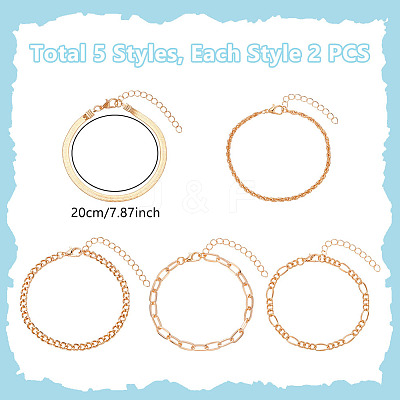 10Pcs Bohemian Style Alloy Chain Bracelets Kit for Women BJEW-UN0001-68G-1
