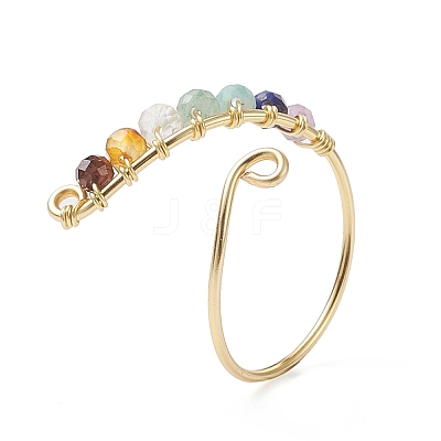 Natural Mixed Gemstone Braided Beaded Chakra Open Cuff Ring X-RJEW-JR00548-1
