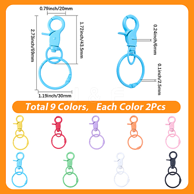 18Pcs 9 Colors Spray Painted Zinc Alloy Swivel Clasps FIND-SP0005-54-1