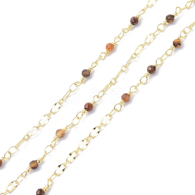 Brass & Natural Tiger Eye Handmade Beaded Chain CHC-D029-15G-11-1