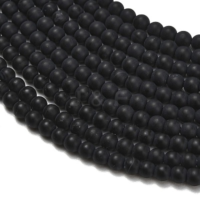Frosted Natural Black Agate(Dyed & Heated) Beads Strands G-C289-B04-4mm-1