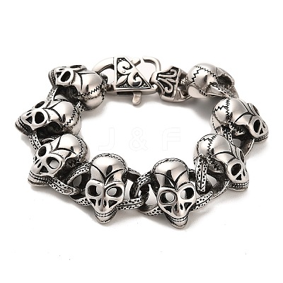 304 Stainless Steel Skull Link Chain Bracelets BJEW-E094-02AS-1