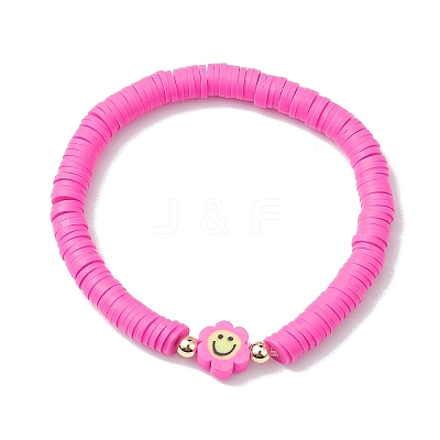 Handmade Polymer Clay Beaded Smiling Face Flower Stretch Bracelets BJEW-JB10209-1