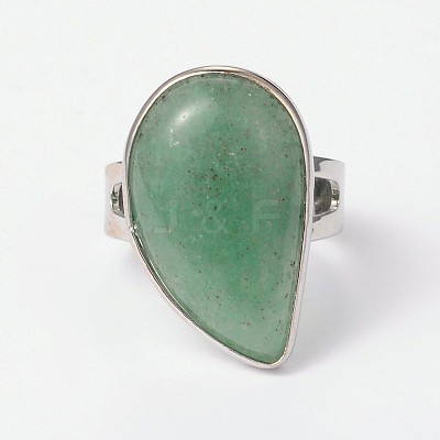 Adjustable Natural Green Aventurine & Platinum Brass Rings RJEW-N024-02F-1