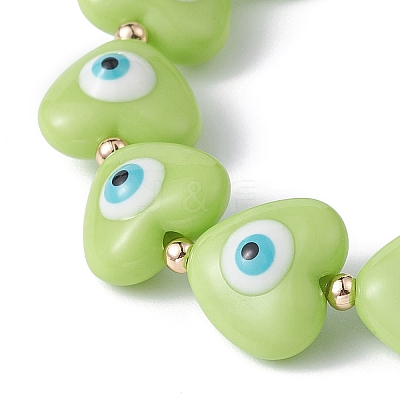 Resin Heart with Evil Eye Beaded Stretch Bracelets BJEW-JB09460-1