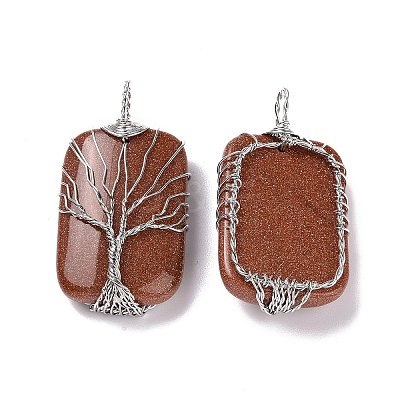 Natural & Synthetic Mixed Gemstone Copper Wire Wrapped Pendants G-H281-08P-1