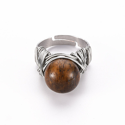 Adjustable Gemstone Round Finger Rings RJEW-T019-01A-P-1