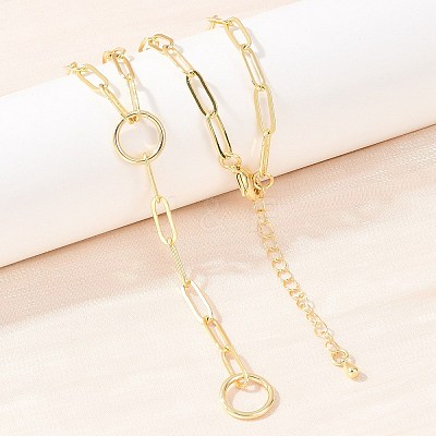 Brass Paperclip Chain Y Lariat Necklaces NJEW-H087-06G-G-1