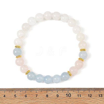 8MM Round Natural Rainbow Moonstone & Dyed White Jade & Madagascar Rose Quartz Beaded Stretch Bracelets BJEW-JB14489-1