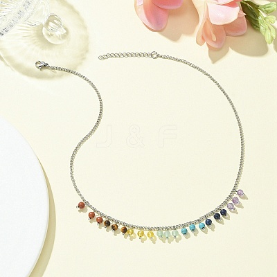 Natural & Synthetic Mixed Gemstone Round Charms Bib Necklace with 304 Stainless Steel Chains NJEW-TA00088-1