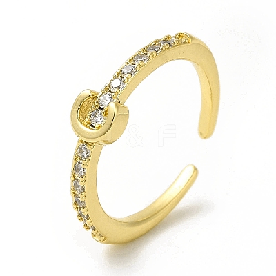 Clear Cubic Zirconia Initial Letter Open Cuff Ring RJEW-H120-09G-C-1