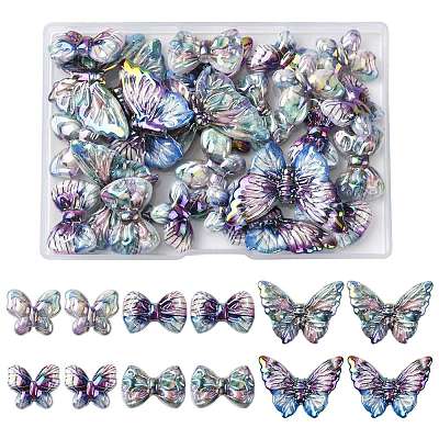 24Pcs 6 Styles UV Plating Printed Opaque Acrylic Beads PACR-FS0001-10-1