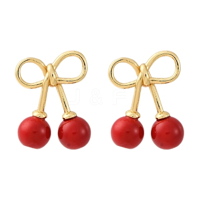 Cherry Brass ABS Plastic Pearl Stud Earrings EJEW-U062-03G-02-1