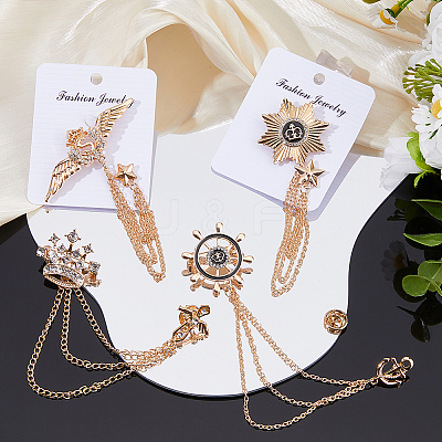 4Pcs 4 Styles Alloy Hanging Chain Brooch JEWB-FH0002-20-1