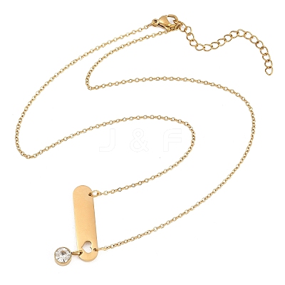 304 Stainless Steel Crystal Rhinestone Long Oval with Flat Round Pendant Necklaces NJEW-H093-08G-1