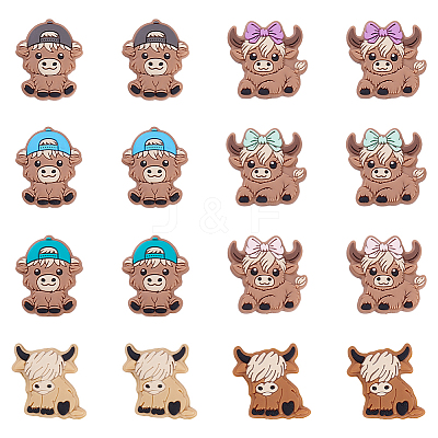16Pcs 8 Styles Elk & Yak Food Grade Eco-Friendly Silicone Focal Beads SIL-ME0001-04-1