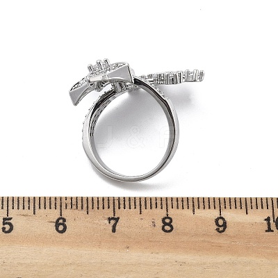 Brass Micro Pave Clear Cubic Zirconia Open Cuff Rings for Women RJEW-S402-06P-1