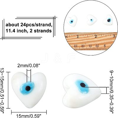 2 Strands Heart Evil Eye Lampwork Beads Strands LAMP-NB0001-51B-1