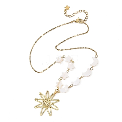 Alloy Sun Pendant 304 Stainless Steel Cable Chain Necklaces for Women NJEW-JN06696-1