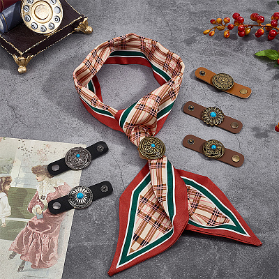 6Pcs 6 Styles Flower Imtation Leather with Zinc Alloy Scarf Clips FIND-PH0060-26-1