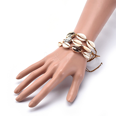 Cowrie Shell Beads Braided Bead Bracelets BJEW-JB04042-1