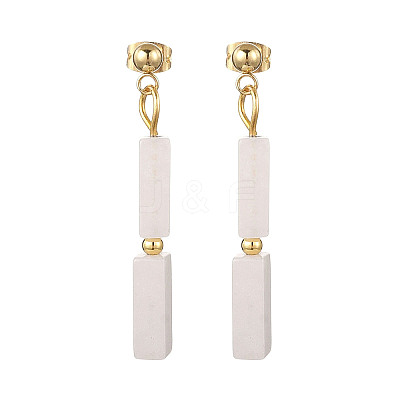 Rectangle Brass Natural White Jade Dangle Stud Earrings EJEW-JE06768-1