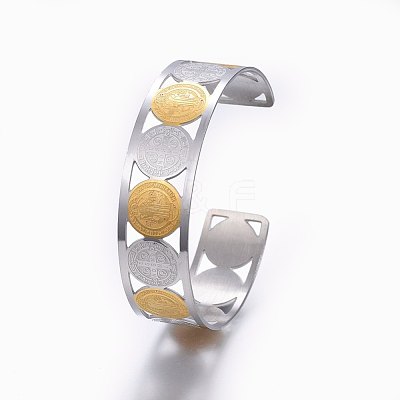 PVD Vacuum Plating 304 Stainless Steel Cuff Bangles X-BJEW-H578-03GP-1