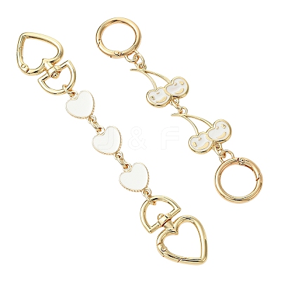 2Pcs 2 Styles Alloy Enamel Heart Cherry Link Bag Extension Chains FIND-YW0008-11B-1