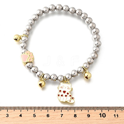 Brass Enamel Round Beads Charm Bracelets for Women BJEW-D317-11C-PG-1