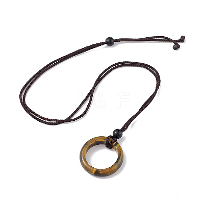 Natural Tiger Eye Ring Pendant Necklace with Nylon Cord for Women NJEW-F306-02E-1