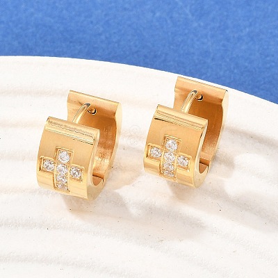 304 Stainless Steel Micro Pave Clear Cubic Zirconia Hoop Earrings EJEW-G457-03G-1