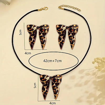 Leopard Print Bowknot Alloy Pendant Necklaces & Stud Earrings Sets for Women FS-WG6CA81-01-1