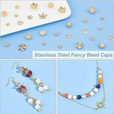 80Pcs 8 Style 304 Stainless Steel Fancy Bead Caps STAS-UN0038-81-1