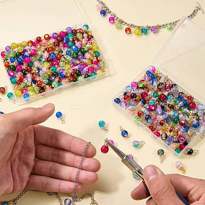 200Pcs 10 Colors Crackle Glass Pendants PALLOY-SW0018-02-1