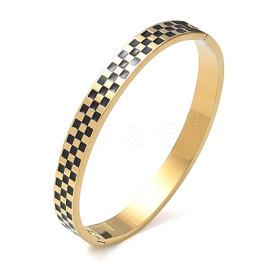 8MM 304 Stainless Steel Black Enamel Checkered Hinged Bangles for Women BJEW-C151-01G-1